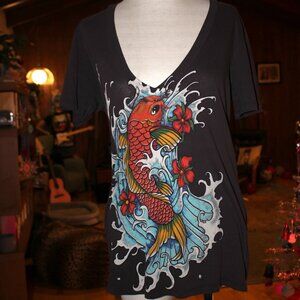 Urban Outfitters Koi Fish T-Shirt Sz S The Beautiful Ones Colorful Cotton